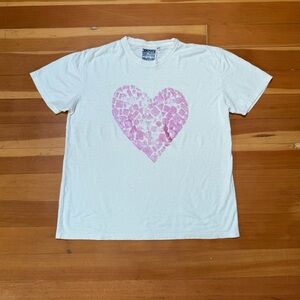 Jungmaven White Short Sleeve Tee with Pink Heart Graphic